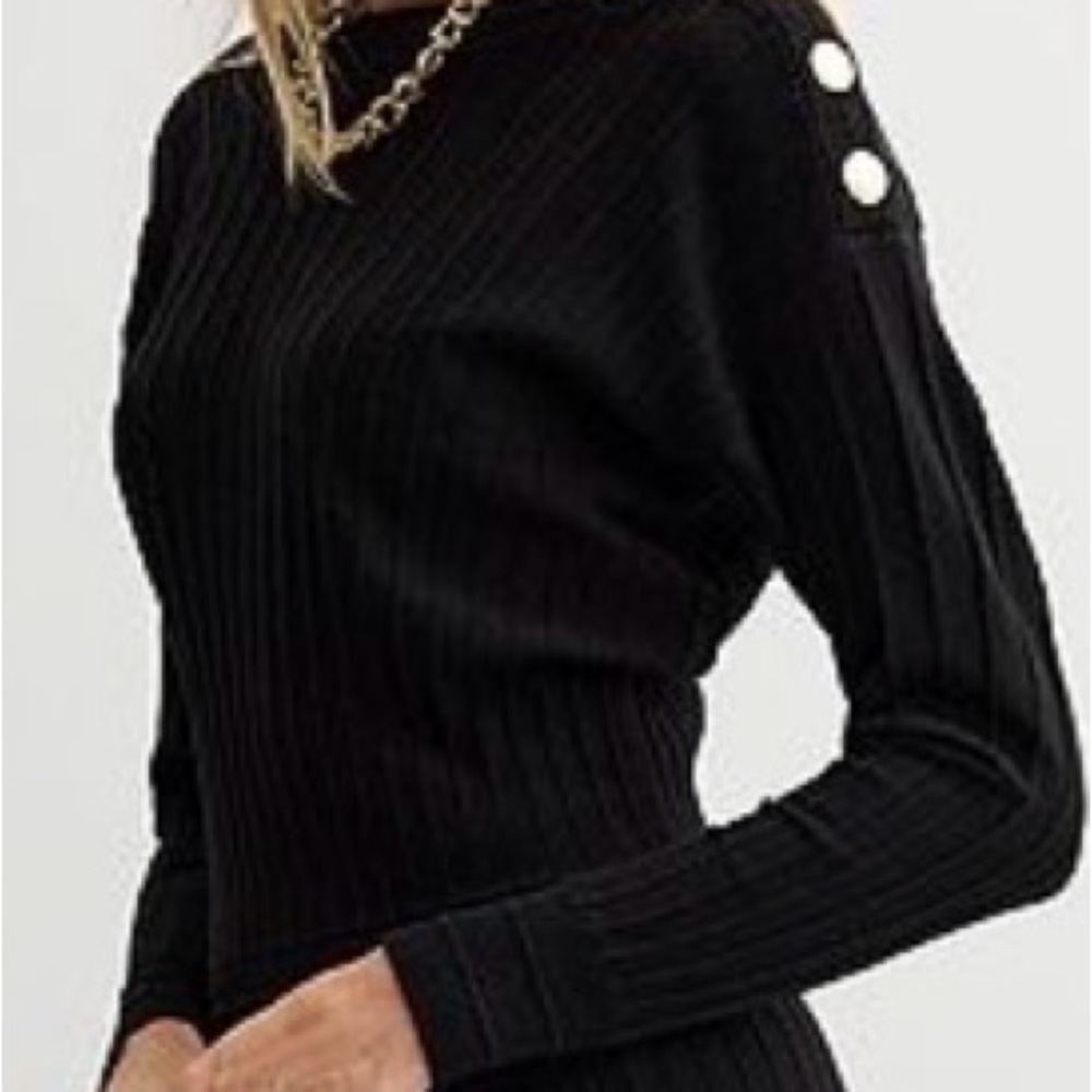 Black Ribbed Sweater with Button Detail